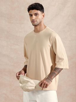 WROGN - 3/4Th Sleeve Textured T-Shirt Beige