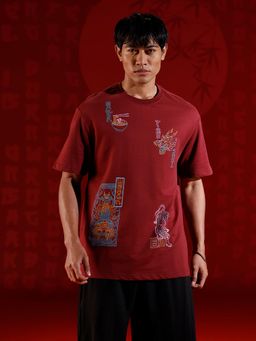 WROGN - Oversize T-Shirt With Warrior Motif Prints Maroon
