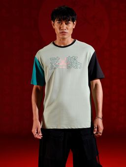 WROGN - Color-Block Graphic Oversized T-Shirt Green