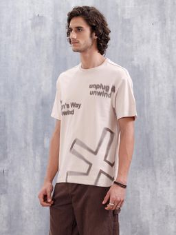 WROGN - Casual Men Oversized Fit T-Shirt With Placement Graphic Off White