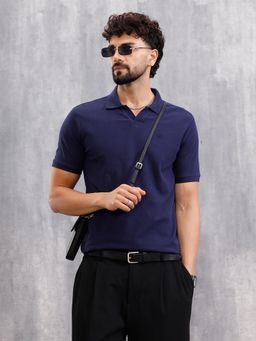 WROGN - Textured Slim Fit Polo T-Shirt Navy Blue