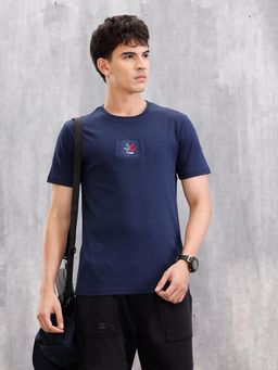 WROGN - Gold Finish Interlock T-Shirt With Embroidery On Chest Navy Blue
