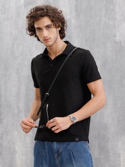 WROGN - Jacquard Textured Knit Polo In Slim Fit Black