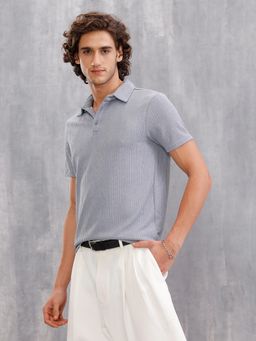 WROGN - Jacquard Textured Knit Polo In Slim Fit Grey