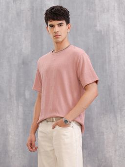 WROGN - Honeycomb Textured Knit Crew Neck T-Shirt In Oversized Fit Pink