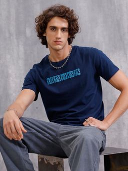 WROGN - Ancient Script Inspired 3D Print Brand Carrier T-Shirt Navy Blue