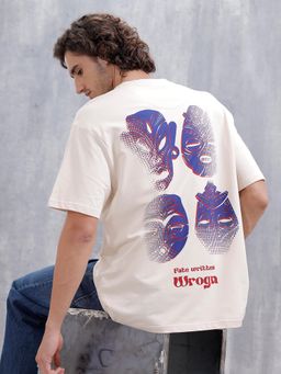 WROGN - Mythical Faces Oversized Cotton Back Print T-Shirt Off White