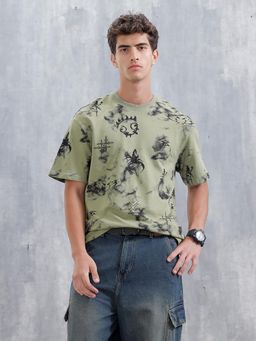 WROGN - Bizarre Elements Inspired Oversized Aop T-Shirt Green