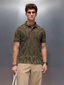 WROGN - Placement Printed Slim Fit Polo T-Shirt Olive