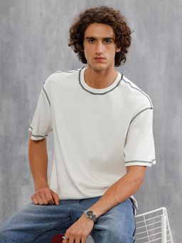 WROGN - Premium Textured Knit With Contrast Stitch Details On Seams White