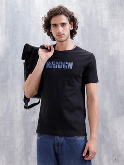 WROGN - Laser Cut Lenticular Print Slim Fit Cotton T-Shirt Black
