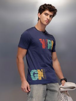 WROGN - Placement Regular Fit T-Shirt Navy Blue