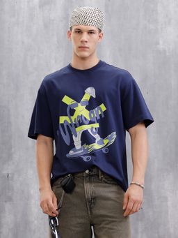 WROGN - Skater Oversized Fit T-Shirt Navy Blue