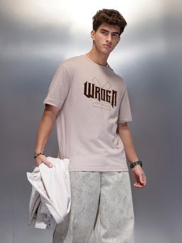 WROGN - Classic Flock Crew Neck T-Shirt Beige