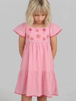 ONLY - Girls Pink Embroidered Cotton Dress