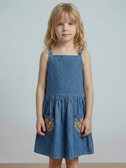 ONLY - Girls Blue Floral Embroidered Dress