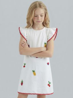 ONLY - Girls Embroidered Flutter Sleeve Dress