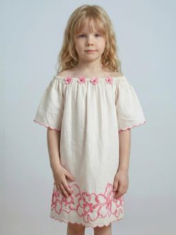ONLY - Girls Off White Embroidered Off Shoulder Dress