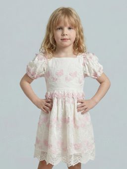 ONLY - Girls Off White Butterfly Embroidered Dress