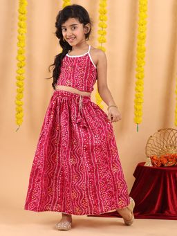 Kinder Kids - Maroon Girls Tie & Dye Ready to Wear Lehenga with Top
