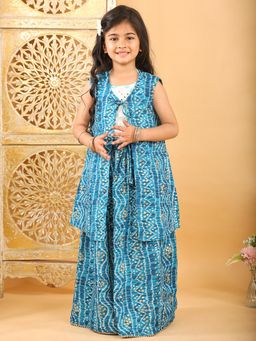Kinder Kids - Girls Mirror Work Ready to Wear Lehenga with Top & Jacket