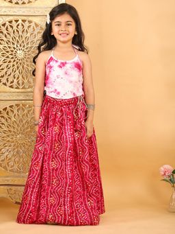 Kinder Kids - Girls Dyed Mirror Work Ready to Wear Lehenga with Top