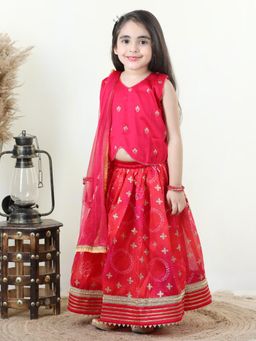 Kinder Kids - Embroidered Thread Work Ready To Wear Lehenga with Blouse & Dupatta