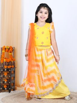 Kinder Kids - Yellow Embroidered Ready to Wear Lehenga with Blouse & Dupatta