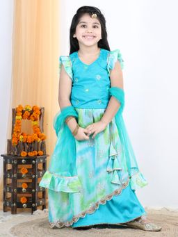 Kinder Kids - Sky Blue Embroidered Ready to Wear Lehenga & Blouse & Dupatta