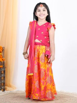 Kinder Kids - Girls Pink Lehenga & Blouse with Dupatta