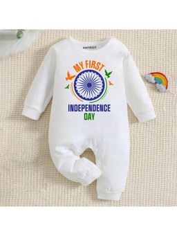 KNITROOT - White My First Independence Day Printed Romper