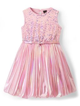 Hola Bonita - Sequin Detailing Knit Sleeveless Glitter Balloon Party Dress & Belt