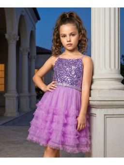 Hola Bonita - Ruffle Detailing Knit Sleeveless Sequined Party Dress and Belt