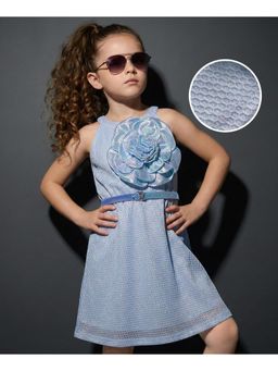 Hola Bonita - Floral Applique Knit Structured Shimmer Party Dress and Belt