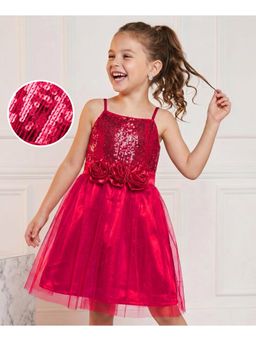 Hola Bonita - Sequin Detailing Floral Corsage Knit Glitter Mesh Party Dress