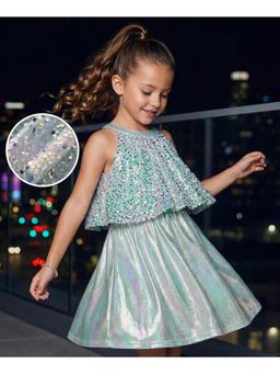 Hola Bonita - Sequin Detailing Knit Sleeveless Halter Neck Shimmer Party Dress