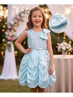 Hola Bonita - Bow Applique Knit Sequin Shimmered Sleeveless Party Dress and Belt