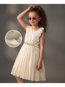 Hola Bonita - Flower Detail Shoulder Knit Glitter Party Dress with Belt