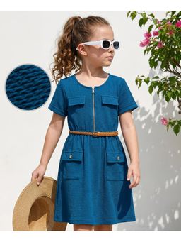 Hola Bonita - Knit Half Sleeves Solid Dress with Belt