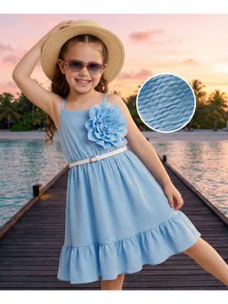 Hola Bonita - Floral Applique Knit Sleeveless Dress with Belt