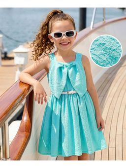 Hola Bonita - Bow Applique Woven Sleeveless Solid Dress and Belt