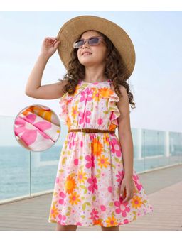 Hola Bonita - Cotton Woven Sleeveless Floral Printed Dress with Belt