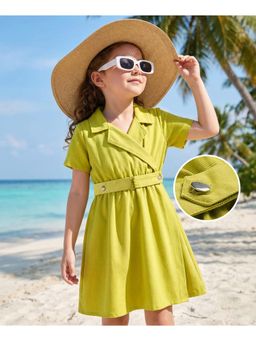 Hola Bonita - Cotton Woven Half Sleeves Solid Dress with Belt