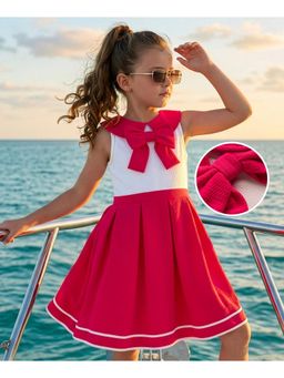 Hola Bonita - Bow Applique Knit Sleeveless Solid Dress