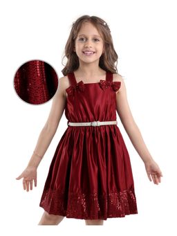 Hola Bonita - Bow Applique Sequin Detailing Woven Sleeveless Dress with Belt