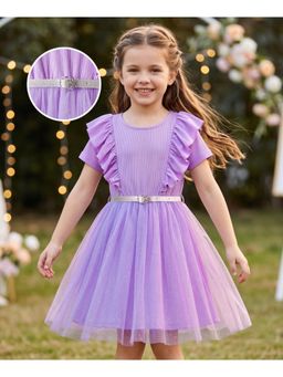 Hola Bonita - Frill Detailing Knit Half Sleeves Solid Dress with Belt