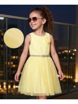 Hola Bonita - Floral Applique Knit Sleeveless Solid Dress with Belt