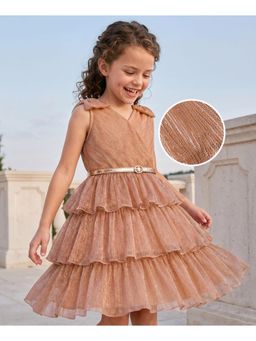 Hola Bonita - Knit Sleeveless Shimmered Layered Party Dress with Belt