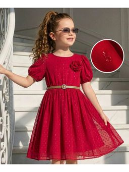 Hola Bonita - Floral Applique Dobby Georgette Fabric Dress & Belt