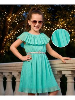 Hola Bonita - Woven Half Sleeves Solid Dress with Belt